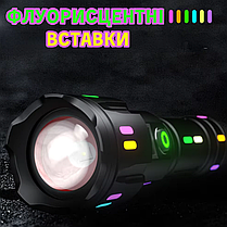 Ліхтар акумуляторний з флуоресцентним корпусом і зумом GT-505 компактний металевий ліхтарик пиловологозахист, фото 4