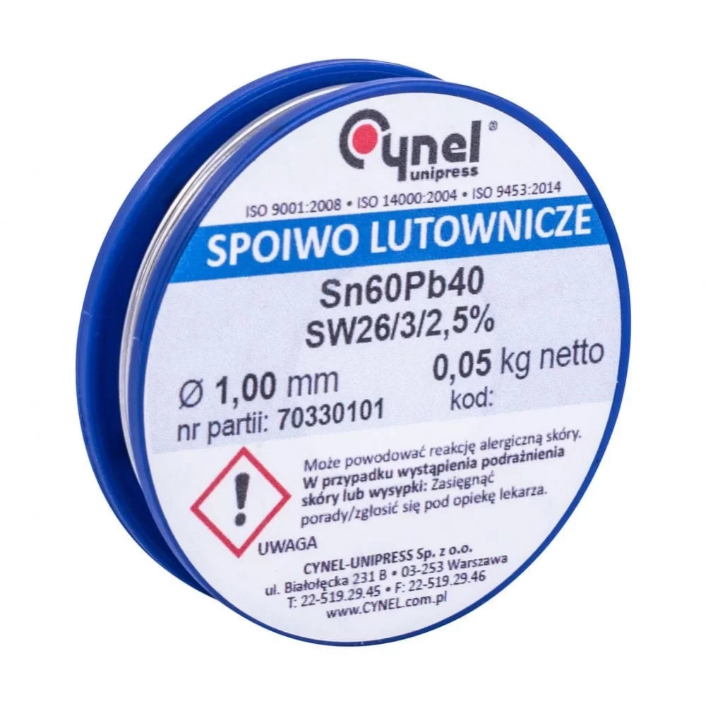 Припій Cynel на катушці Ø1 мм Sn60/Pb40 з флюсом 50 гр, фото 1