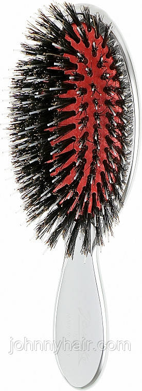 Щітка JANEKE Silver Hairbrush з натуральною щетиною кабана та нейлоном M, фото 1