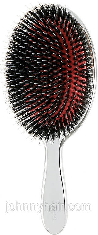 Щітка JANEKE Silver Hairbrush з натуральною щетиною кабана та нейлоном  XL, фото 1
