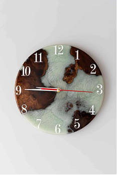 Ексклюзивний настінний годинник ручної роботи на подарунок з дерева та епоксидної смоли "Еко Тайм" 30 см