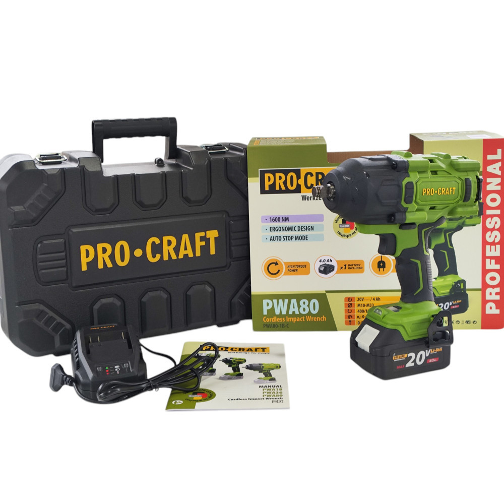 Акумуляторний гайковерт Procraft PWA80 (Кейс, 1 АКБ та ЗУ), фото 1