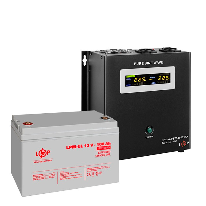 Комплект резервного живлення LogicPower ДБЖ 12V LPY-W-PSW-1000VA з гелевим акумулятором LPM-GL 12V - 100 Ah, фото 1