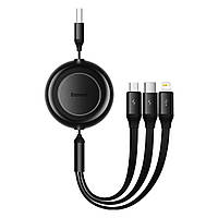 Кабель Baseus Free2Draw Retractable Crystal Fast Charging Data Cable USB to M+L+C 3.5A 1.1m Cluster Black