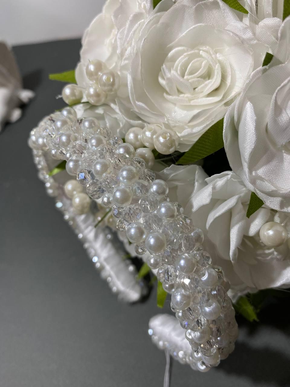 Обруч весільний для нареченої Білий Весільний обруч з перлами Прикраса для волосся нареченої, фото 1