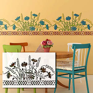 Трафарет для декоративної штукатурки, фарбування з малюнком волошок, товщина 1 мм, 34х60 см (400х600)