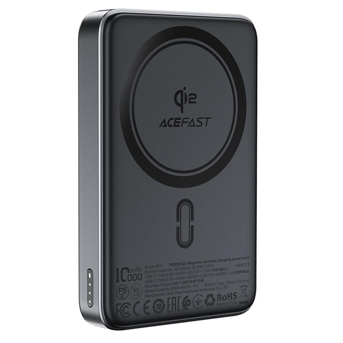 Зовнішній акумулятор ACEFAST M11 PD30W Qi2 магнітна бездротова зарядка power bank Black