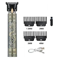 Тример універсальний для стрижки волосся і бороди T9, АКБ 18650, 4 насадки, чорний