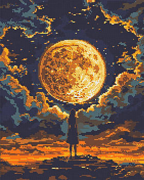 Алмазна мозаїка Дівчина під Місяцем. космос 40х50 см Орігамі (OD3401)
