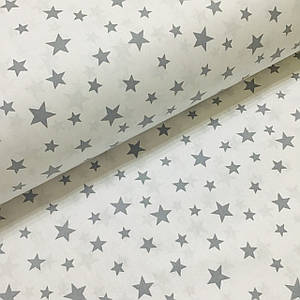 ОТРЕЗ (0,45 * 2,4 м) Фланелева тканина зірки великі та маленькі графітові на білому (ТУРЦІЯ шир. 2,4 м) (FL-N-03