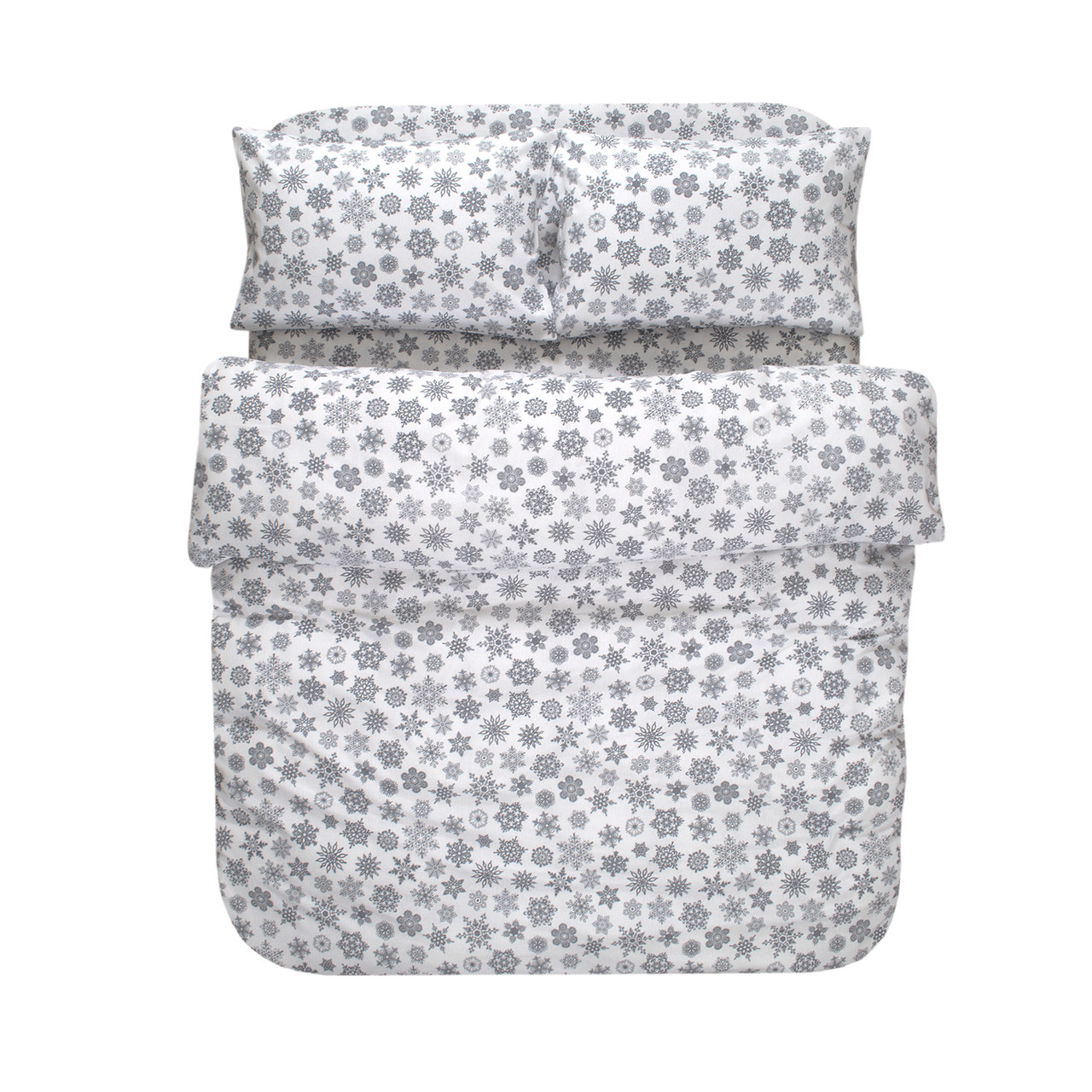 Постільна білизна Lotus Home Фланель - Snowflake білий/сірий полуторний, фото 1