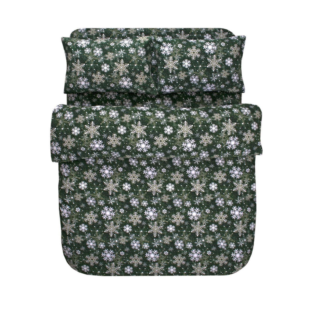 Постільна білизна Lotus Home Фланель - Snowflake зелений/білий полуторний