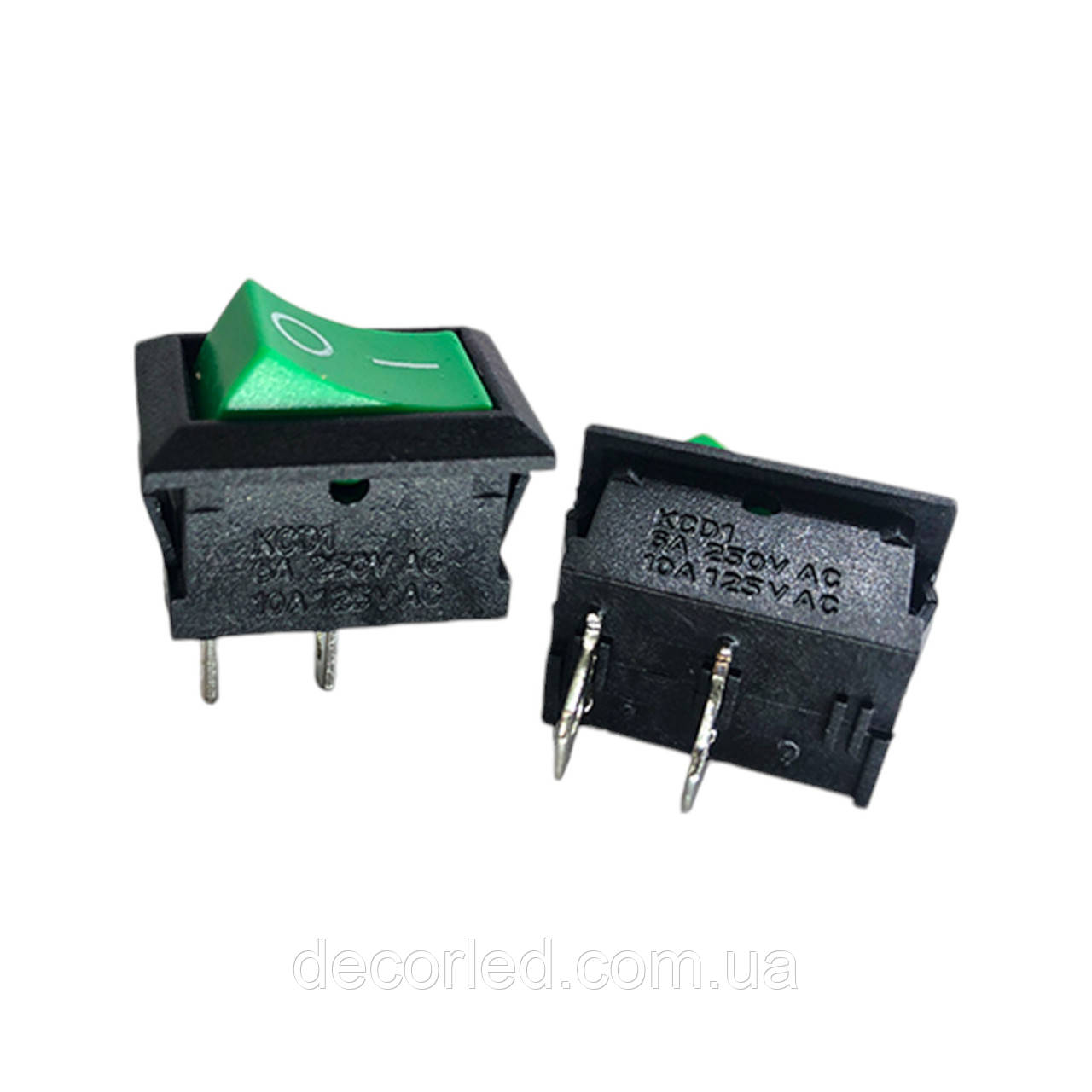 Перемикач KCD1 (6A 250V) зелений без підсвічування, фото 1