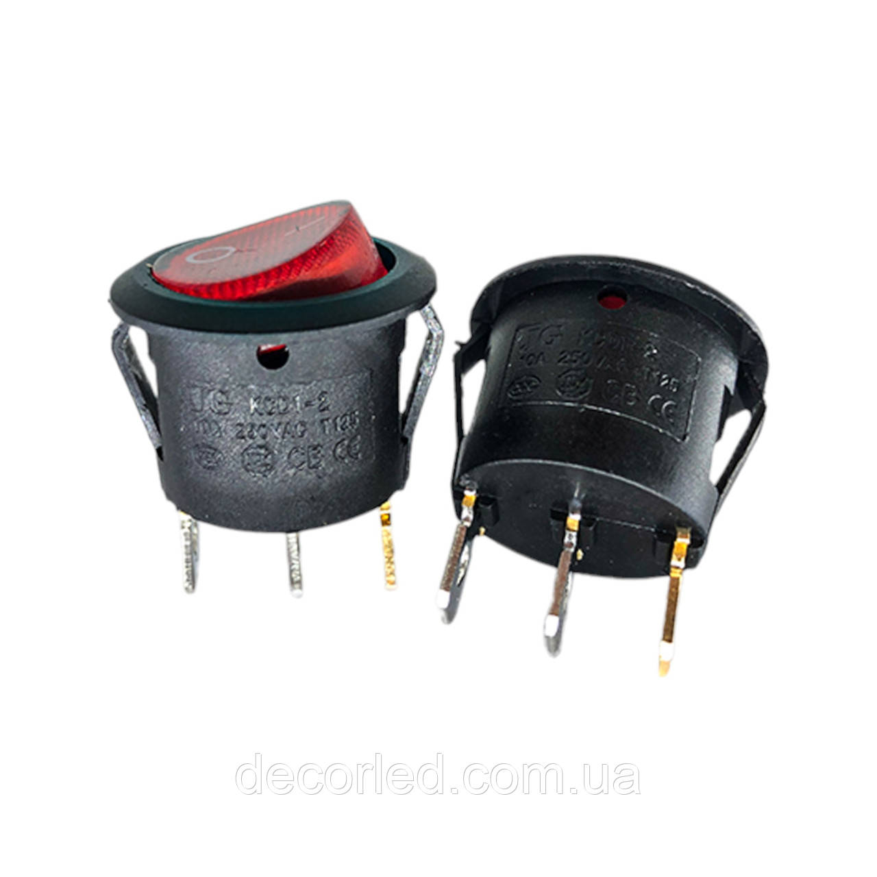 Перемикач KCD1-2 (10A 250V) червоний з підсвічуванням, фото 1