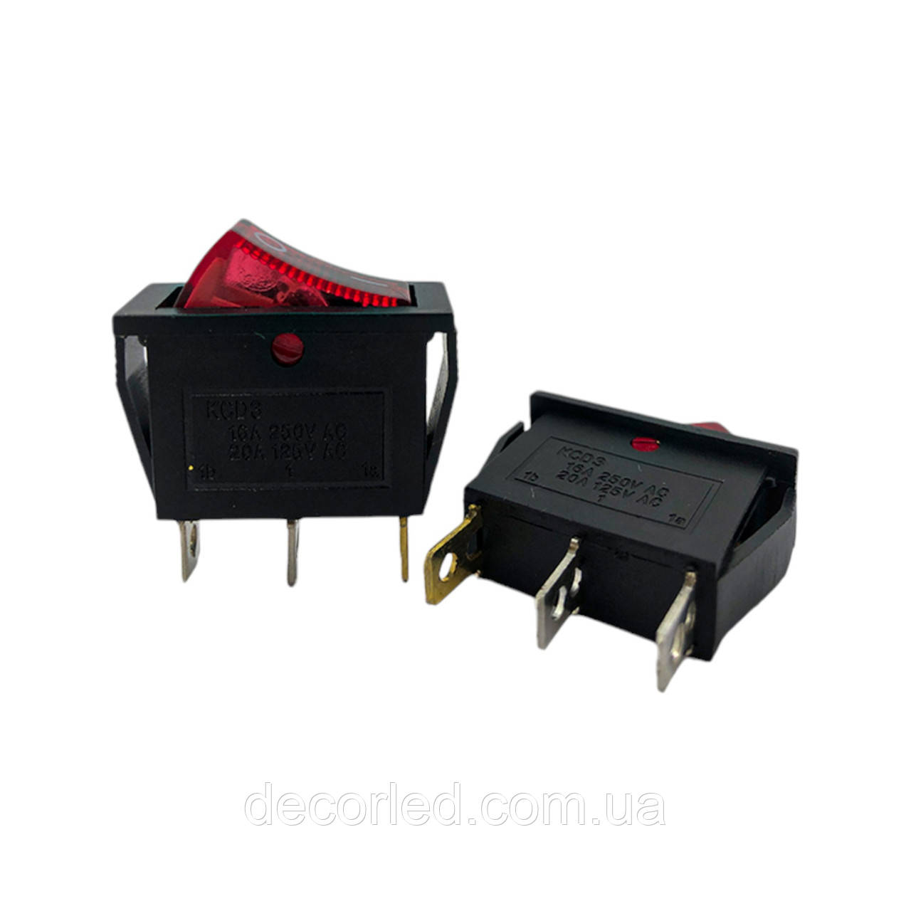 Перемикач KCD3 (16A 250V) червоний з підсвічуванням, фото 1