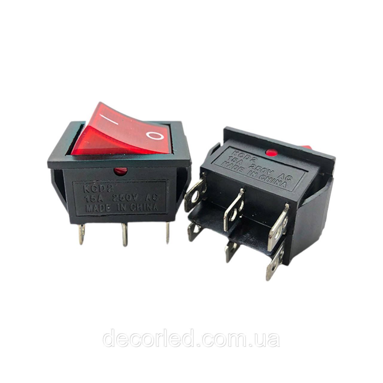 Перемикач KCD2 (15A 250V) червоний з підсвічуванням, фото 1