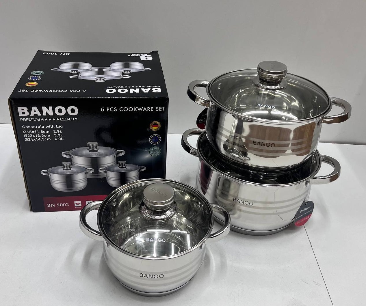 Набір каструль із неіржавкої сталі з 9-шаровим дном BANOO BN 5002 каструлі Німеччина