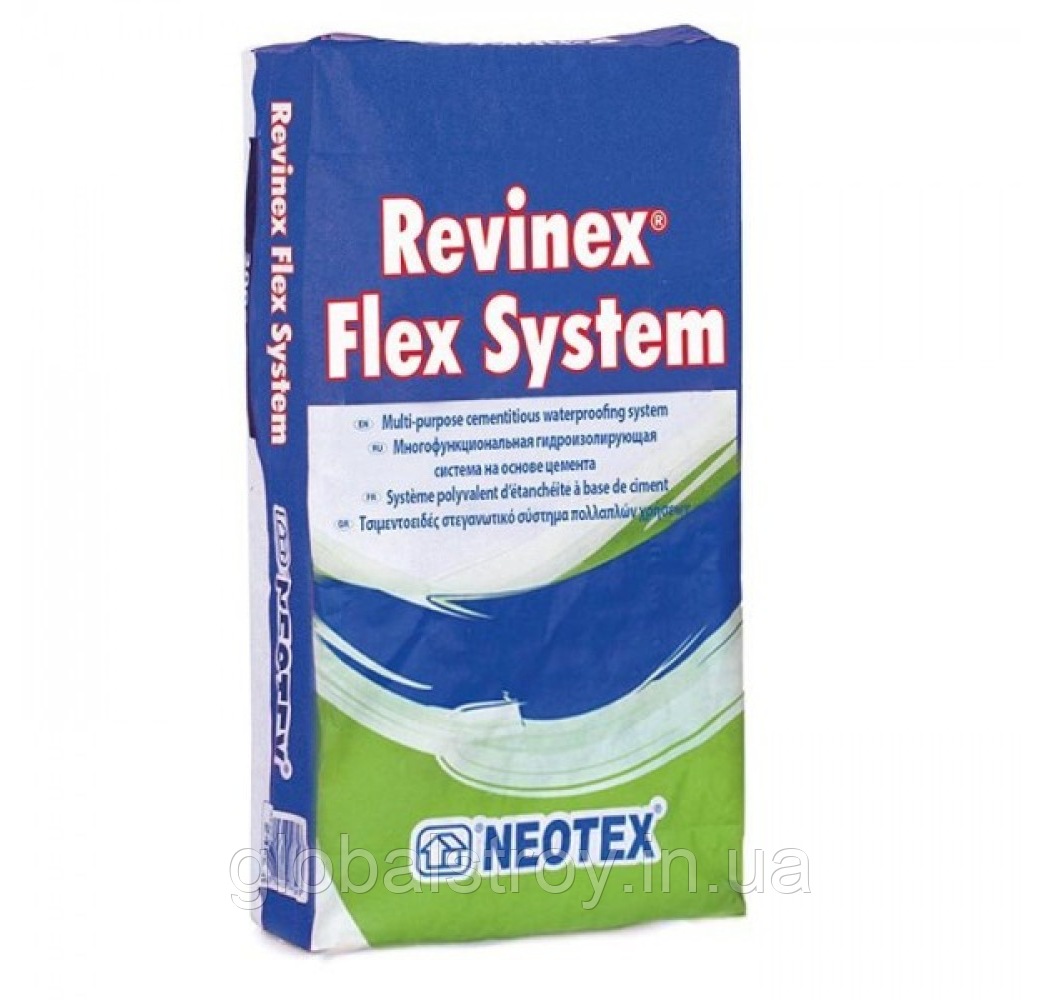 Гідроізоляція полімерцементна однокомпонентна Neotex Revinex Flex 25 кг сіра