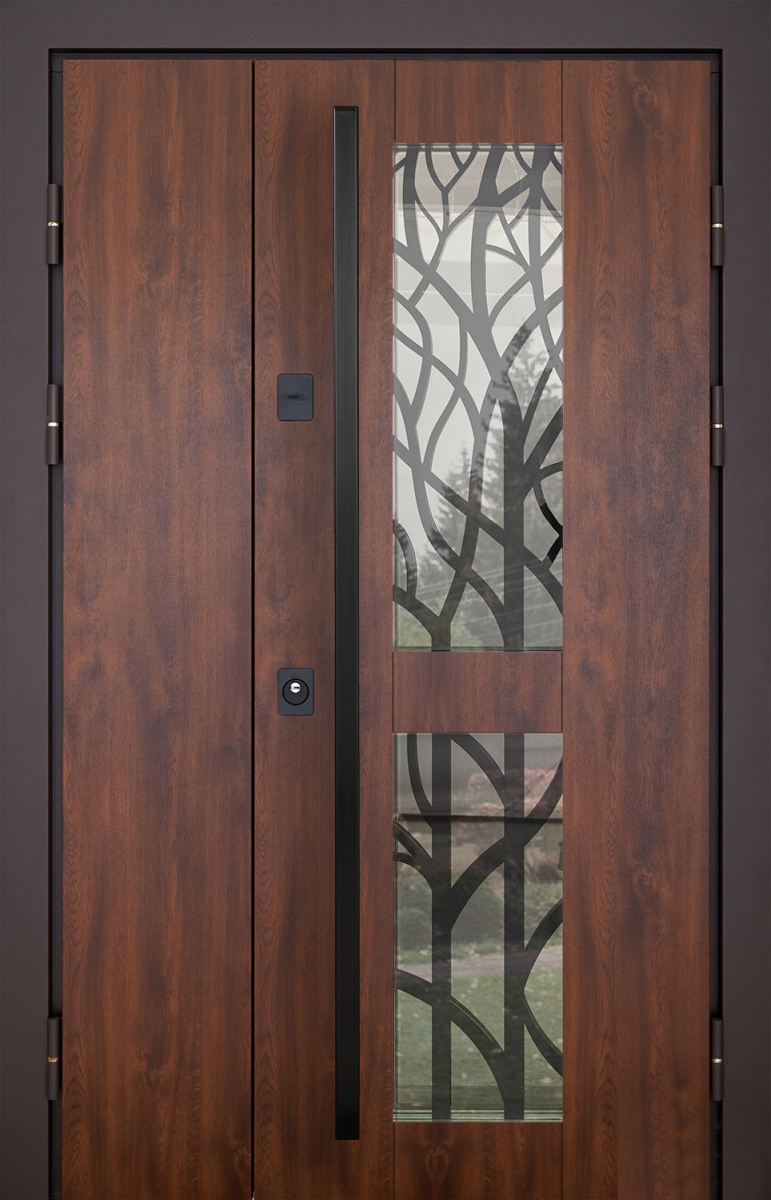 Полуторні вхідні двері з терморозривом Trees Дуб Замки Mottura, фото 1