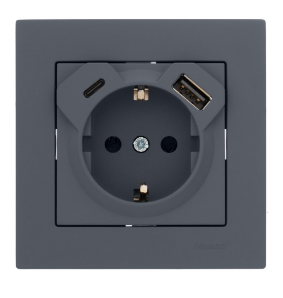 Розетка з/з + USB+Type-C Шефілд Грей LEZARD VESNA