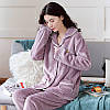 Жіноча тепла піжама з комірцем (домашній костюм). Лавандовий. Розмір L (факт S-M) заміри в описі, фото 2