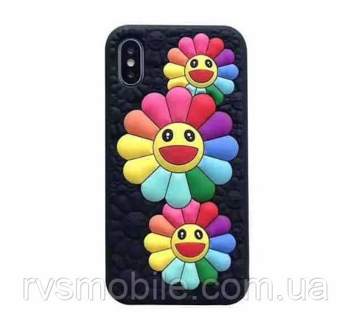 Силіконовий чохол для iPhone XS Max - Ромашки, Чорний