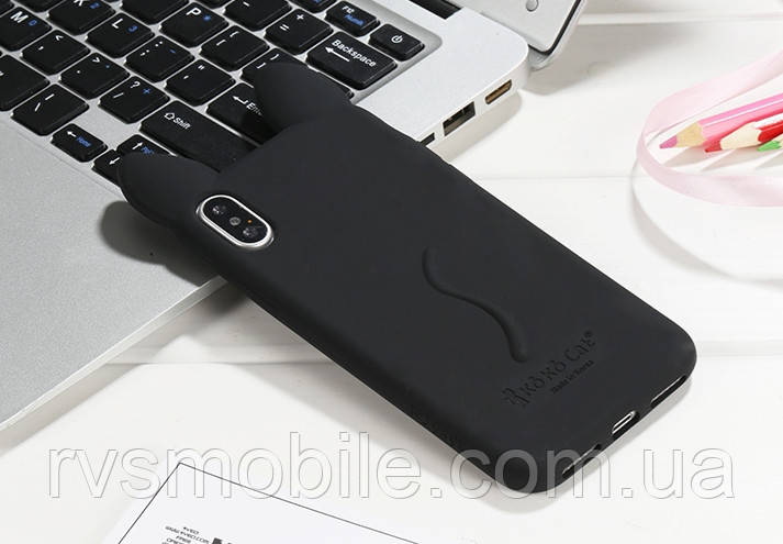 Силіконовий чохол для iPhone XS / X - Вушка Котика CoCo Cat, Чорний, фото 1