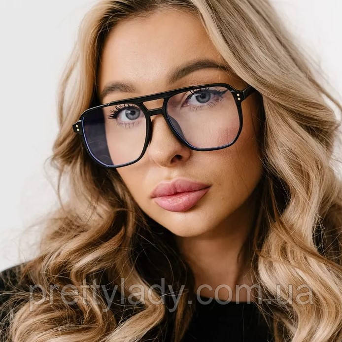 Сонцезахисні окуляри іміджеві авіатор Pilot прозорі з чорним, фото 1