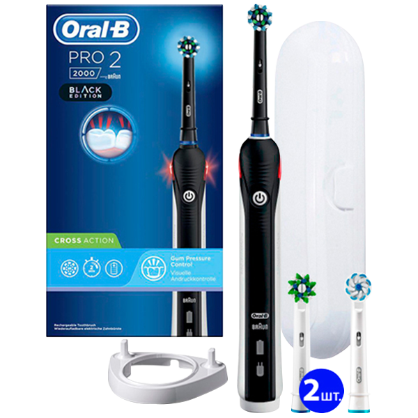 Електрична зубна щітка Oral-B D501.513.2 Pro 2 Black (4 нас.) (Підставка, футляр)