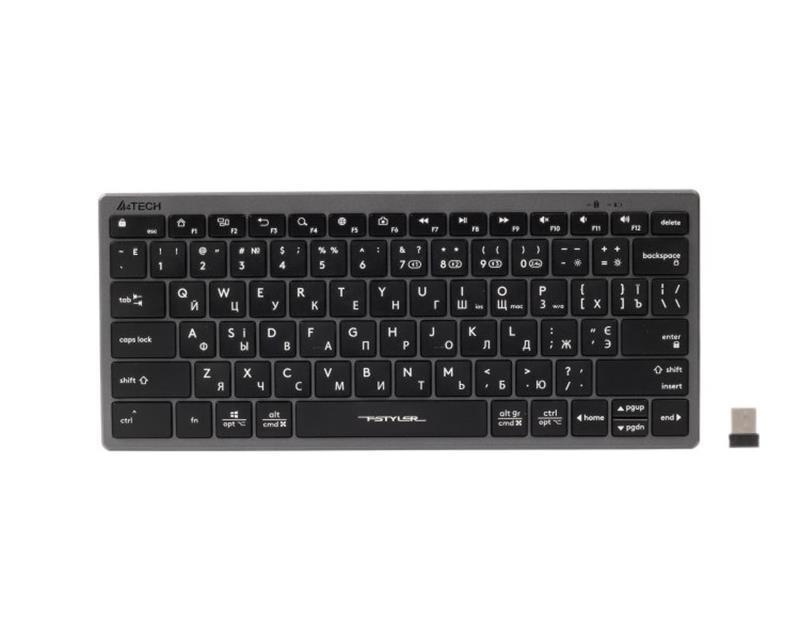 Клавіатура A4tech FBX51C, Bluetooth/2.4 ГГц, Fstyler Compact Size keyboard, USB, 300 мАгод Grey/Black, фото 1