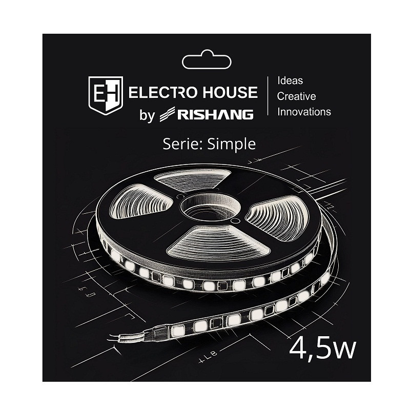 LED стрічка 4,5Вт 12В SMD2835 60 діодів, 540 Лм , теплий білий 3000K, серія Simple Electro House by Rishang