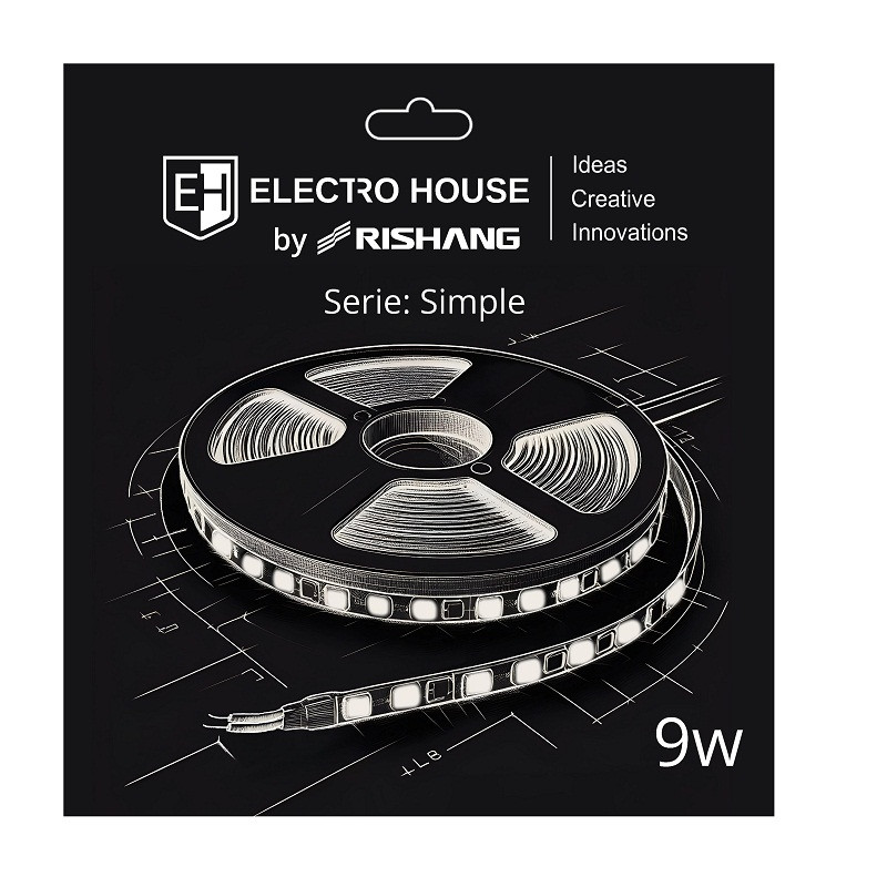 LED стрічка 9Вт 12В SMD2835 120 діодів, 900 Лм , холодний білий 6500К, серія Simple Electro House by Rishang