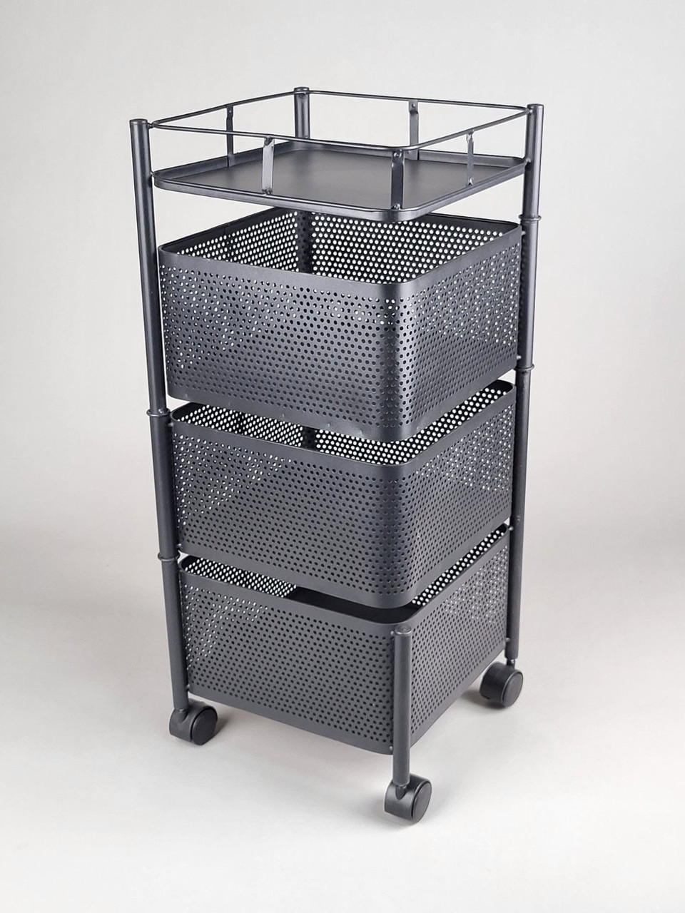 Етажерка стелаж металевий чорного кольору на 4 полиці на колесах, фото 1