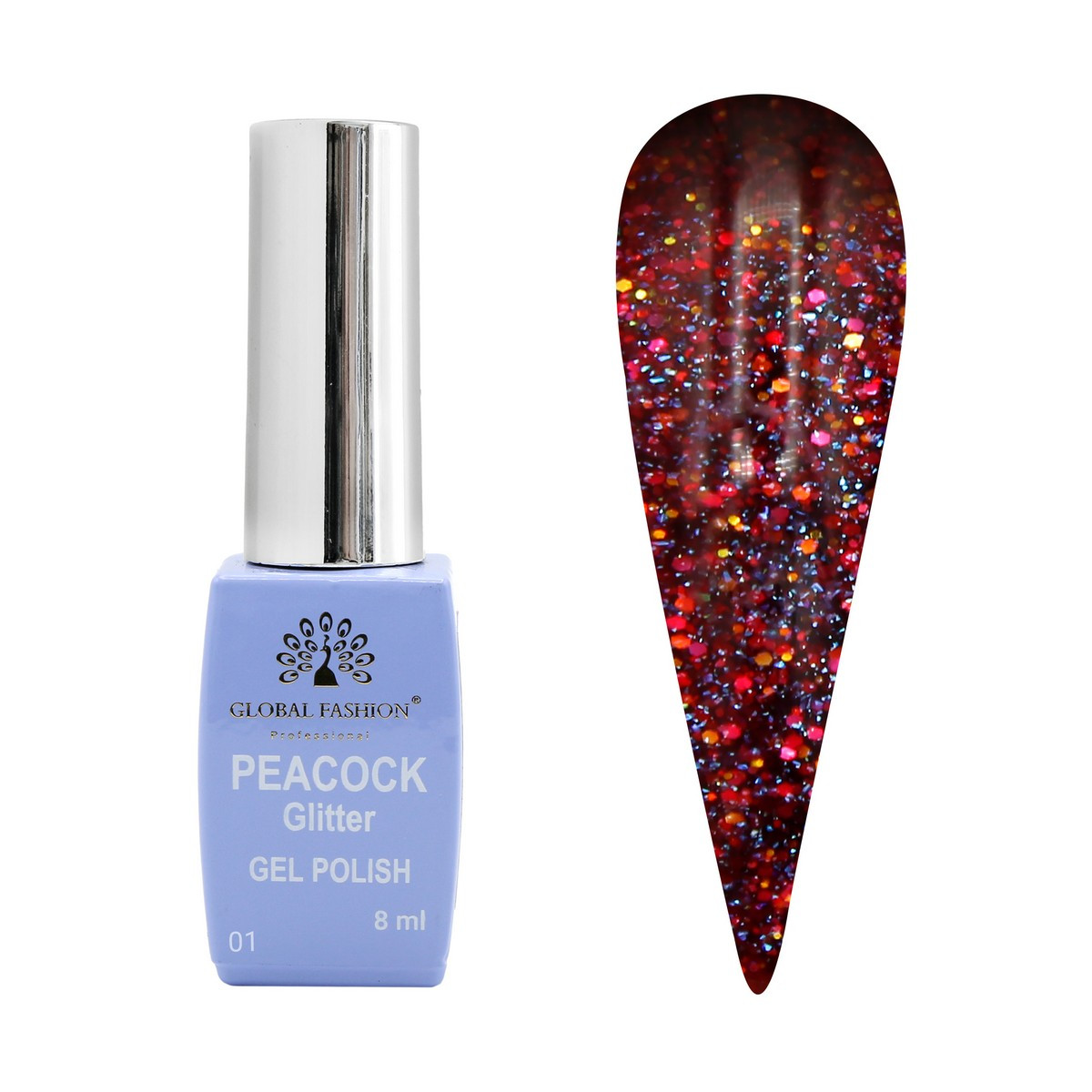 Гель-лак Global Fashion Peacock Glitter #1, 8 мл