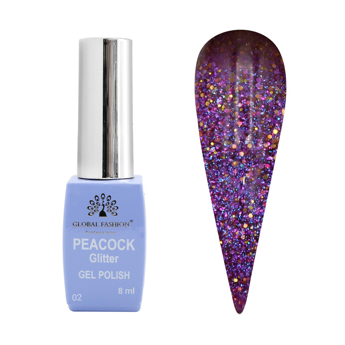 Гель-лак Global Fashion Peacock Glitter #2, 8 мл, фото 1