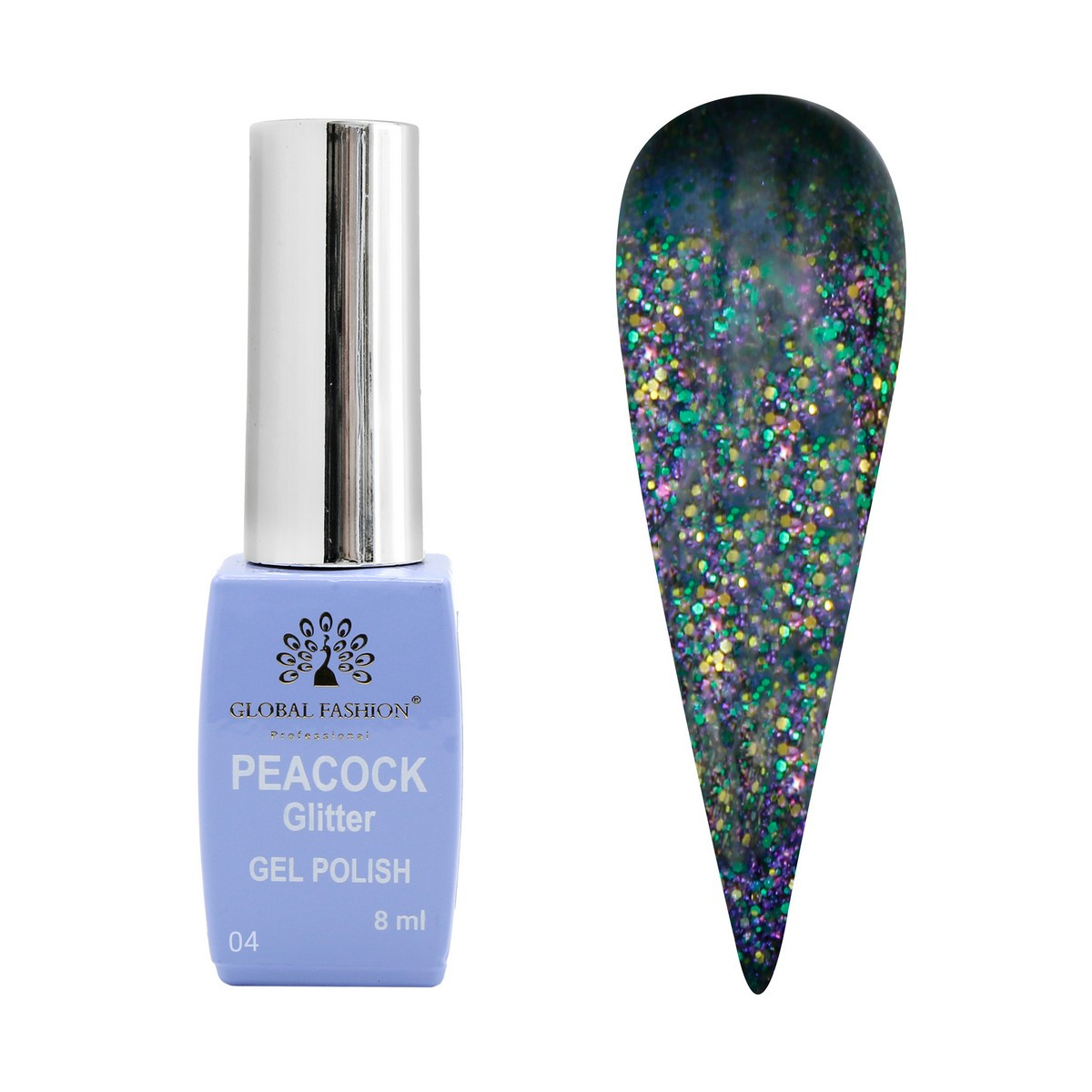 Гель-лак Global Fashion Peacock Glitter #4, 8 мл
