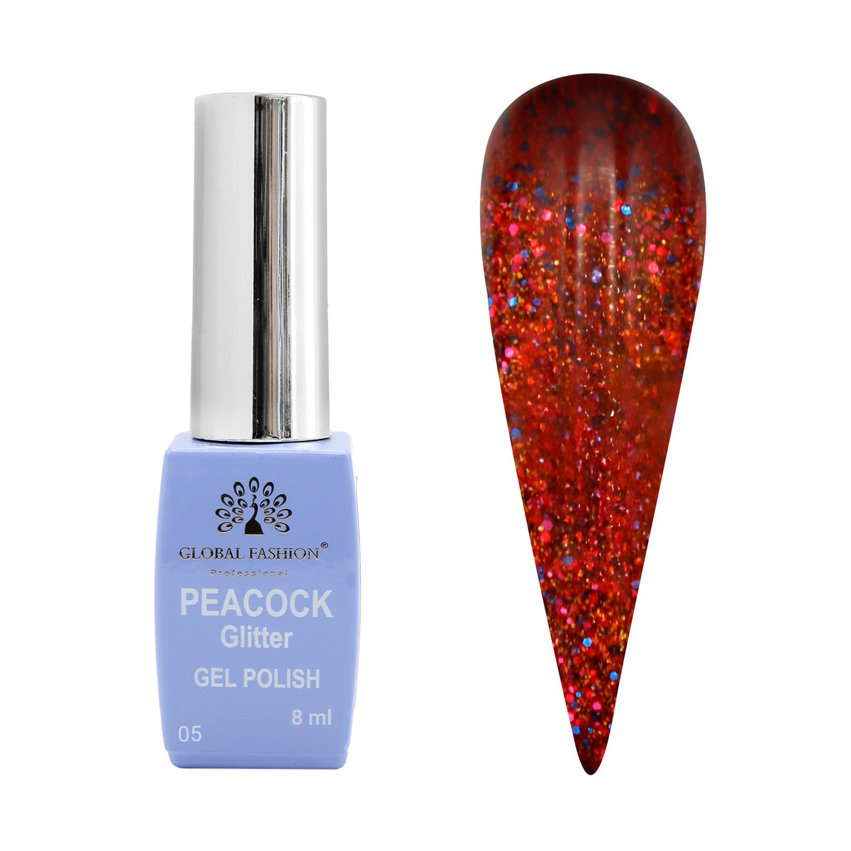 Гель-лак Global Fashion Peacock Glitter #5, 8 мл, фото 1