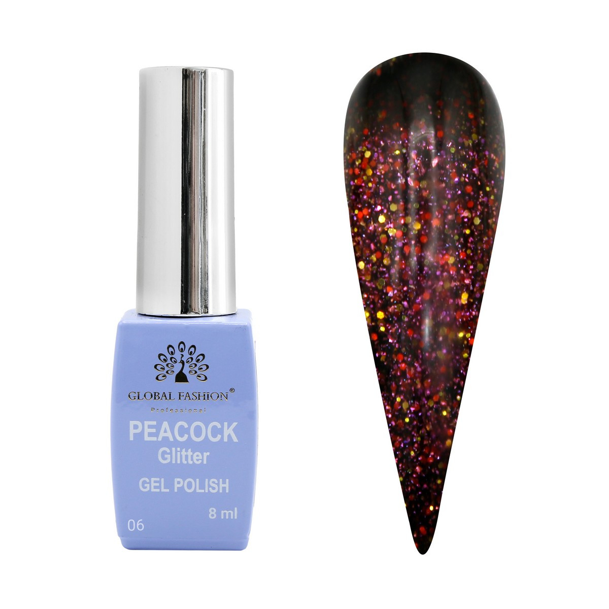 Гель-лак Global Fashion Peacock Glitter #6, 8 мл
