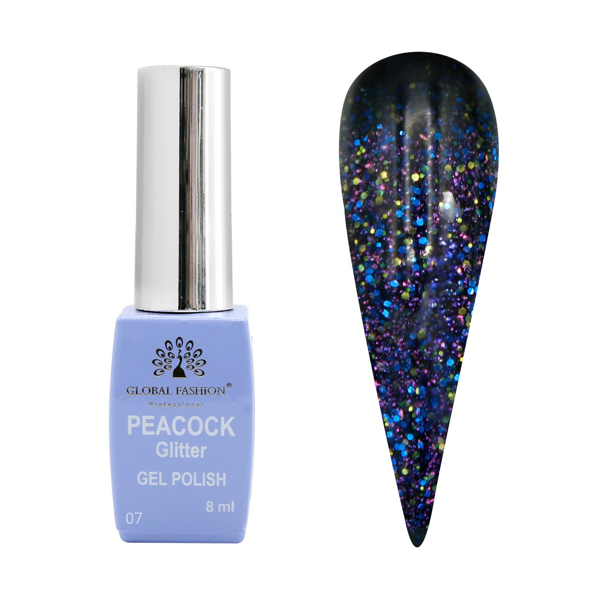 Гель-лак Global Fashion Peacock Glitter #7, 8 мл, фото 1