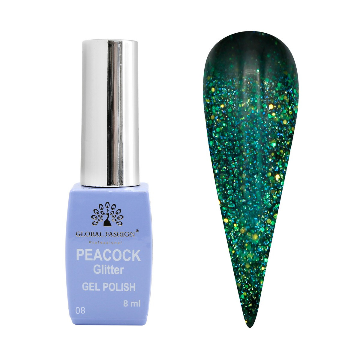 Гель-лак Global Fashion Peacock Glitter #8, 8 мл