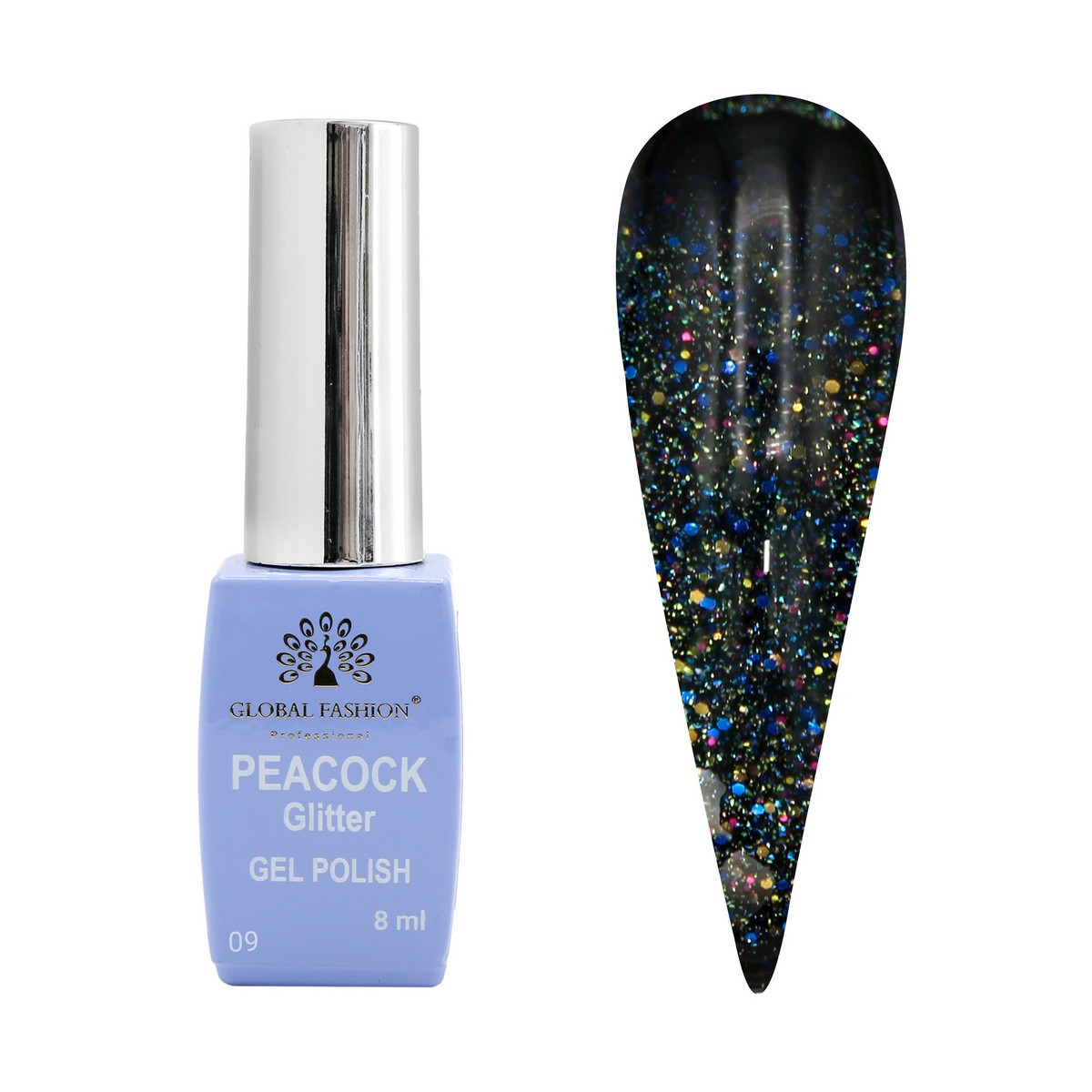Гель-лак Global Fashion Peacock Glitter #9, 8 мл