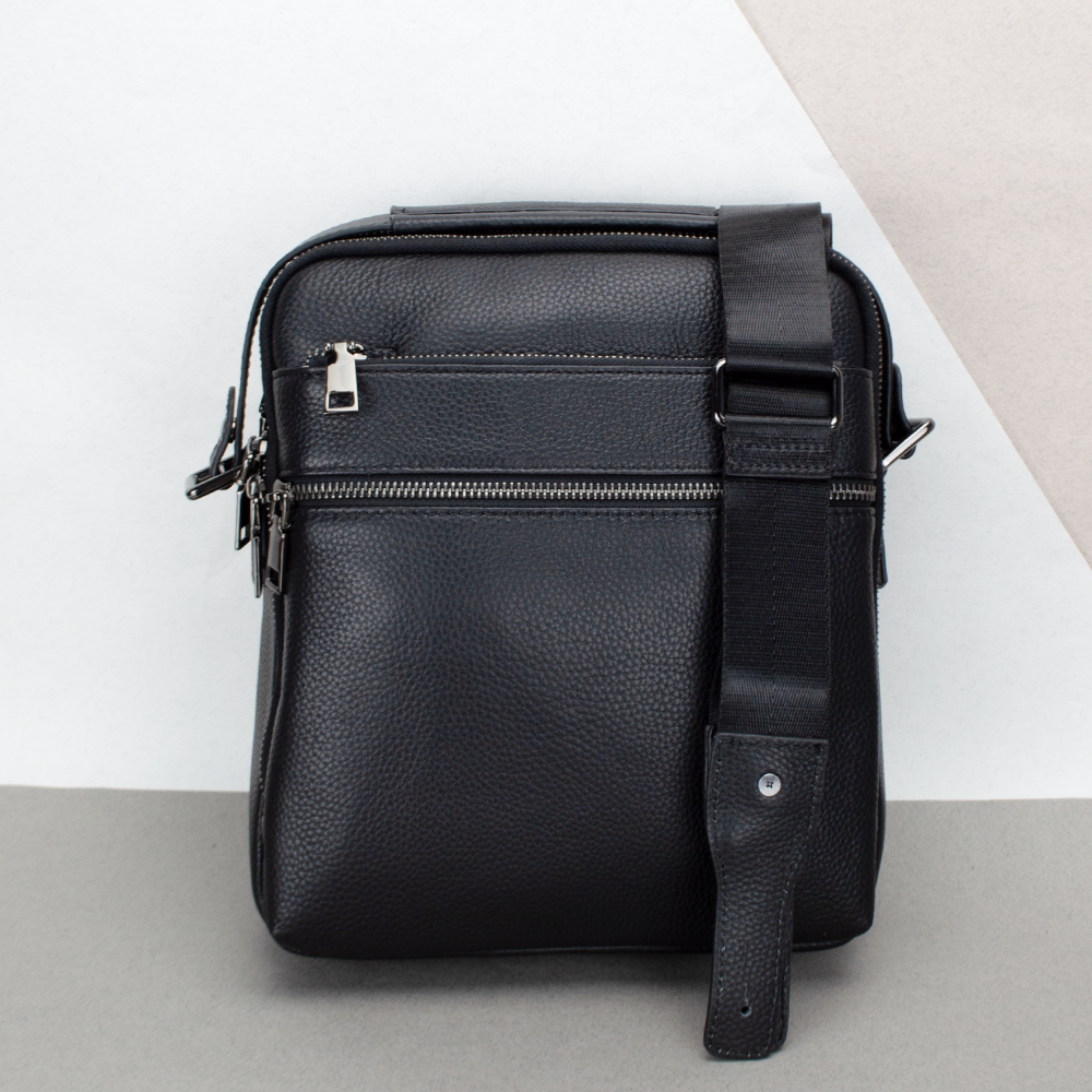 Сумка чоловіча шкіряна чорна Tiding Bag 17622-3A через плече з ручкою