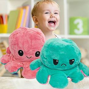 М'яка двостороння іграшка 2в1 восьминіг-перевертень 30 см, Рожевий/Бірюзовий, фото 1