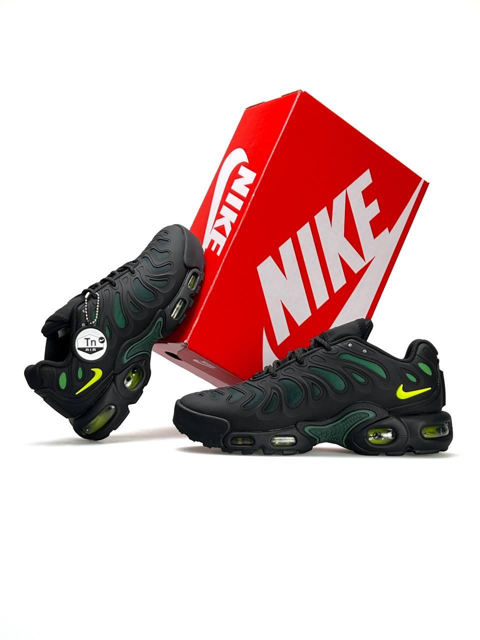 Чоловічі кросівки Nike Air Max Plus Drift Black Green, кеди Найк чорні гума текстиль водовід. Чоловіче взуття