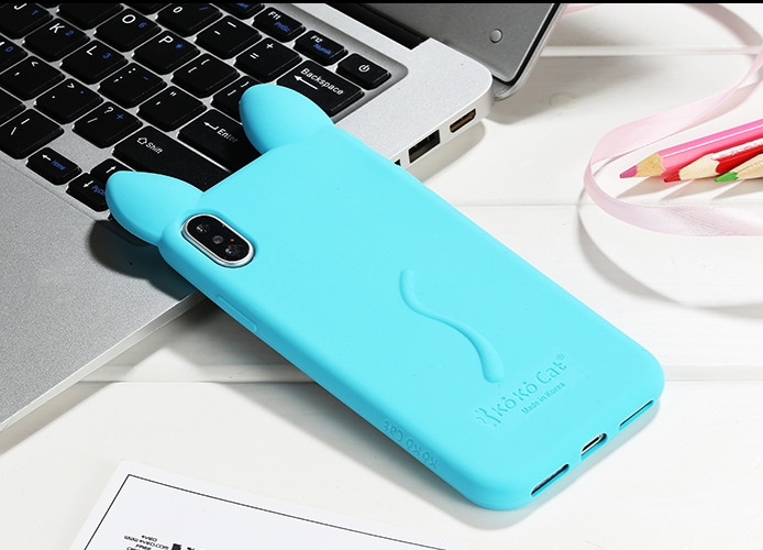 Силіконовий чохол для iPhone XS / X - Вушка Котика CoCo Cat, Ментоловий