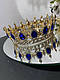 Корона з синім камінням Swarovski Золото 12.5х5.5 см Красива корона для фотосесії Корона для торта, фото 4
