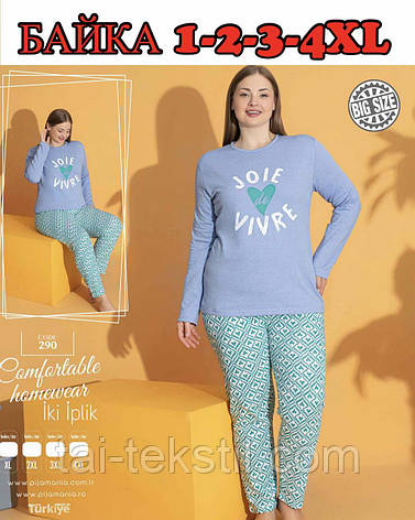 Піжама жіноча з начосом на байці більші розміри PLUS SIZE (БАТАЛ) 1-2-3-4XL Туреччина, фото 1