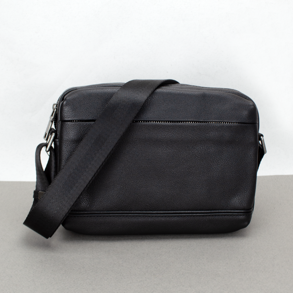 Сумка чоловіча шкіряна кросободі горизонтальна Tiding Bag S-JMD10-382A чорна