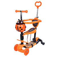 Дитячий триколісний самокат-беговел 5 в 1 MAXI з регульованим кермом і знімним сидінням, до 25 кг, помаранчевий