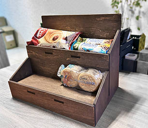 Гірка на 2 полиці (Вітрина-органайзер для чаю, батончиків, спецій та ін.) 30х20х24 см, коричнева, фото 1